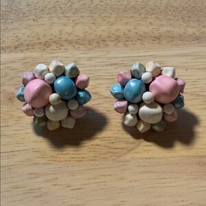 Vintage Pastel Beaded Clip-On Earrings